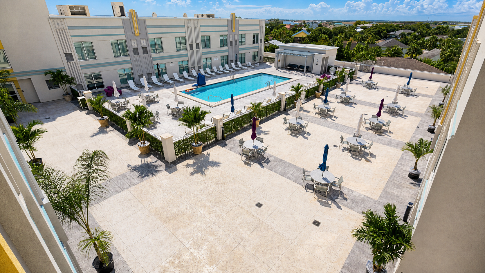 Elevated view of the outdoor pool veranda wedding and event venue in Vilano Beach